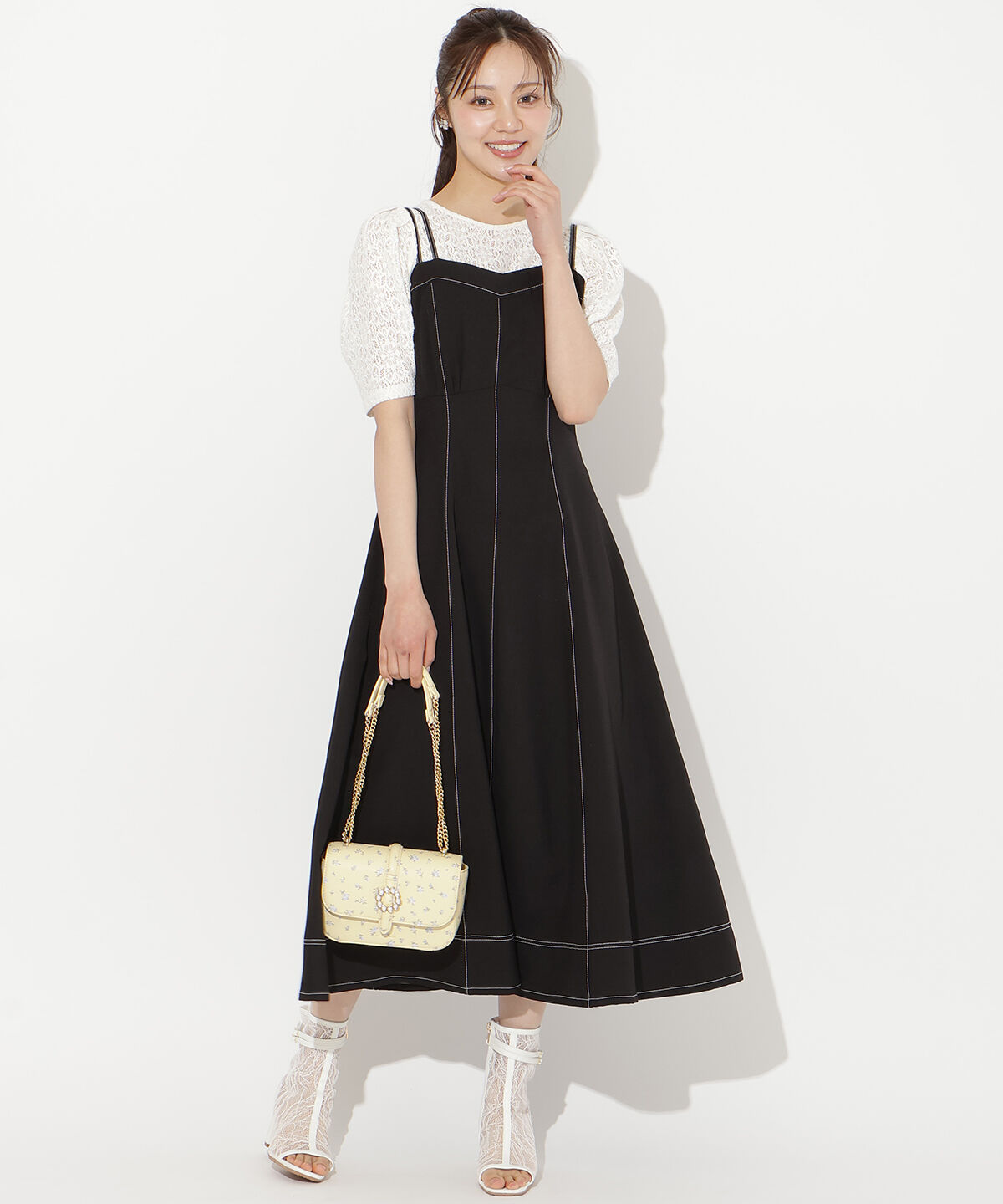 WILLSELECTION「ステッチデザインフレアキャミワンピース」|ワンピース|ブラック