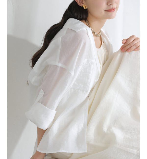  「【洗える】リネンブレンドシアーシャツ」|シャツ・ブラウス|