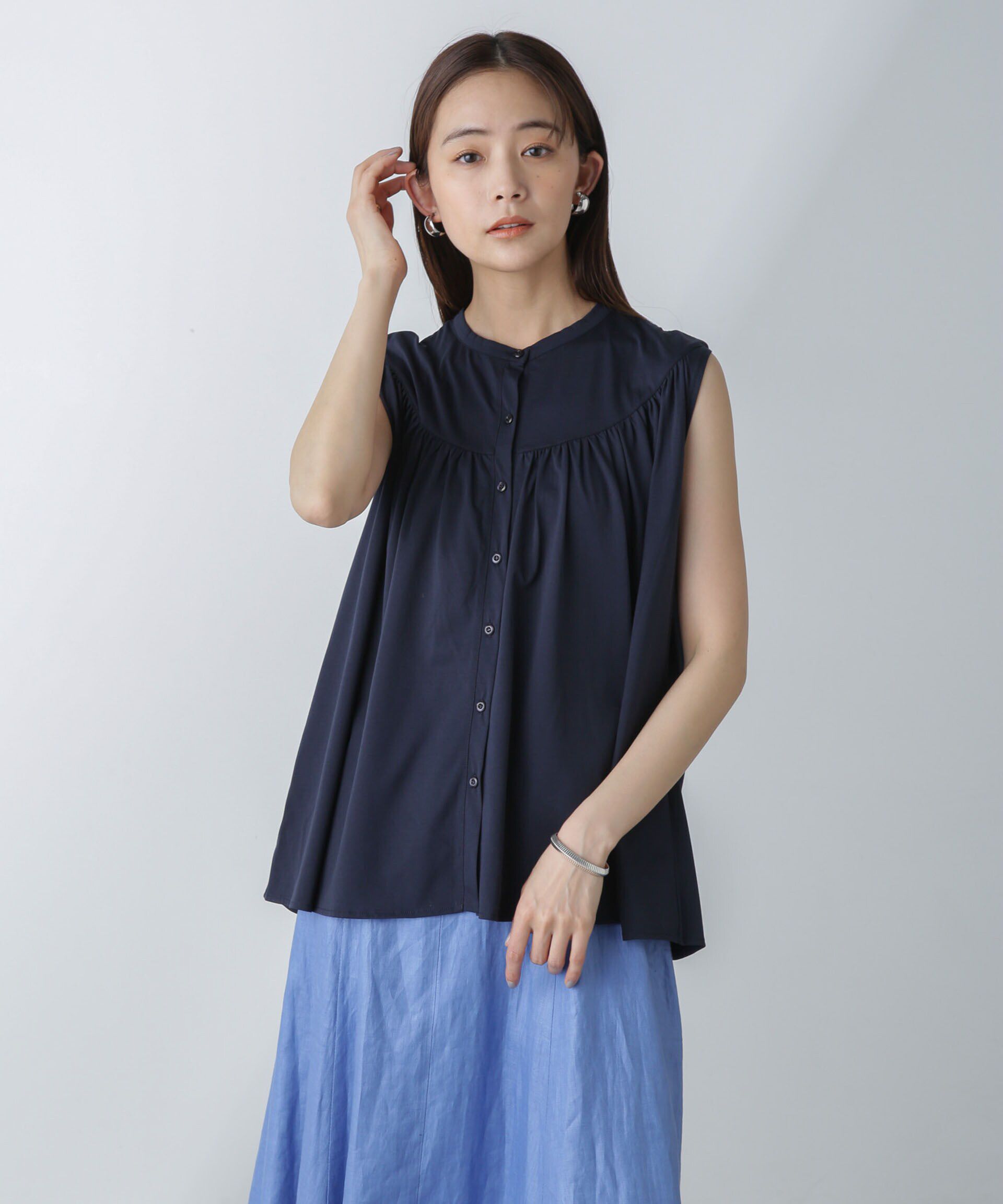 nano･universe「エアリーギャザーノースリーブトップス」|Tシャツ・カットソー|