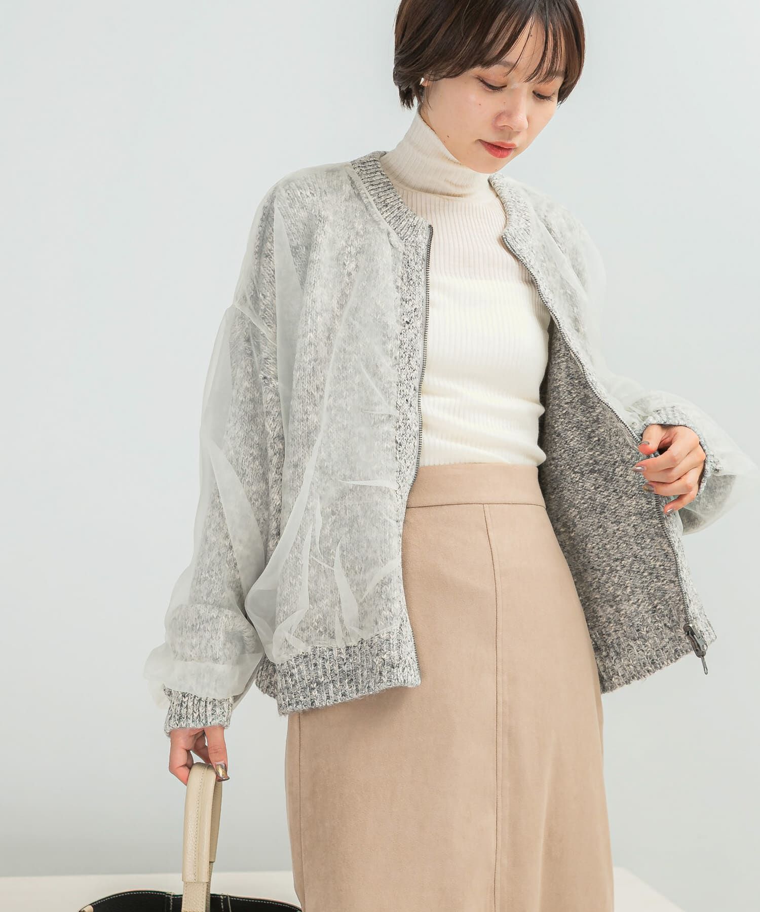 URBAN RESEARCH ROSSO「CHIGNON　リバーオーガンドッキングカーディガン」|カーディガン|グレー