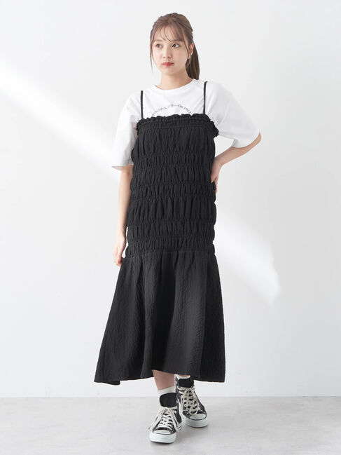 earth music&ecology「2wayシャーリングキャミワンピース」|ワンピース|Black