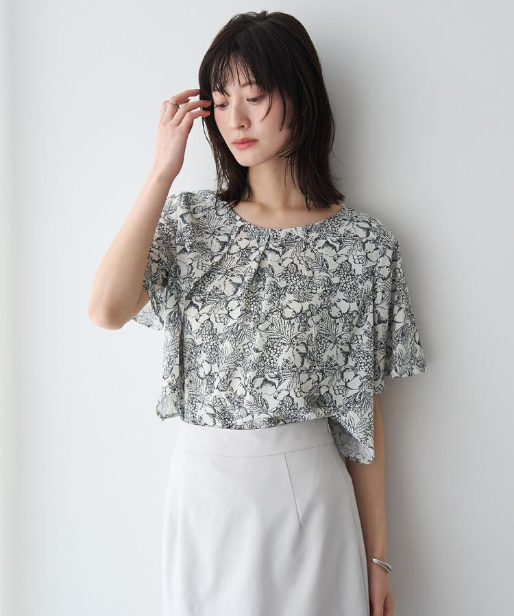 YECCA VECCA「ラインフルーツ柄ラッフルブラウス」|シャツ・ブラウス|