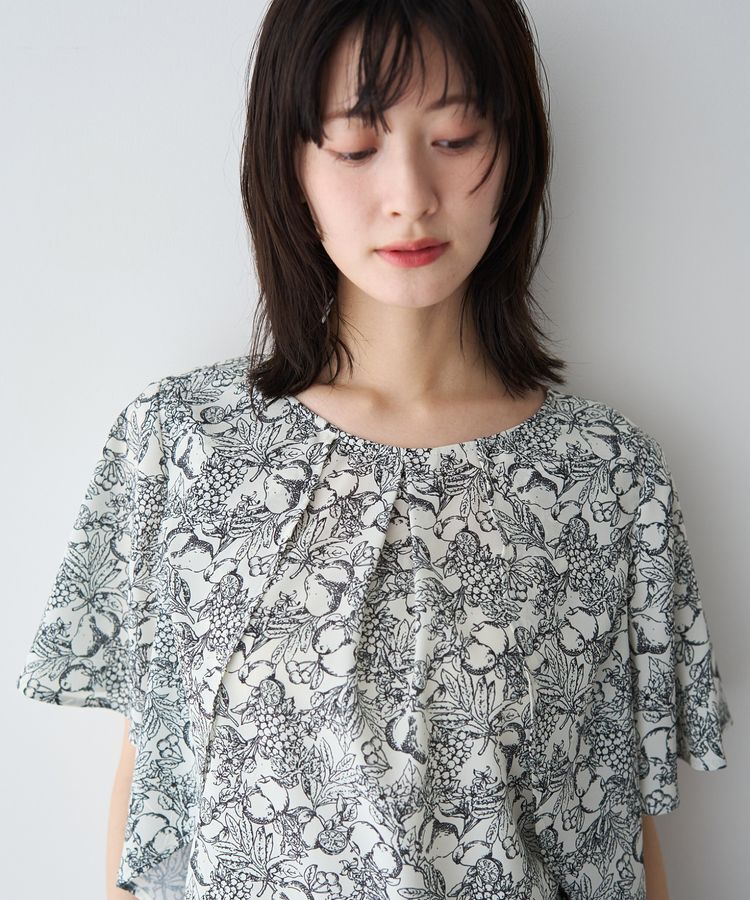YECCA VECCA「ラインフルーツ柄ラッフルブラウス」|シャツ・ブラウス|