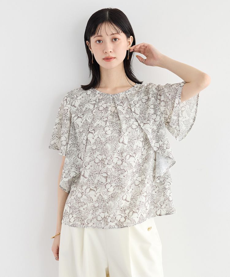 YECCA VECCA「ラインフルーツ柄ラッフルブラウス」|シャツ・ブラウス|