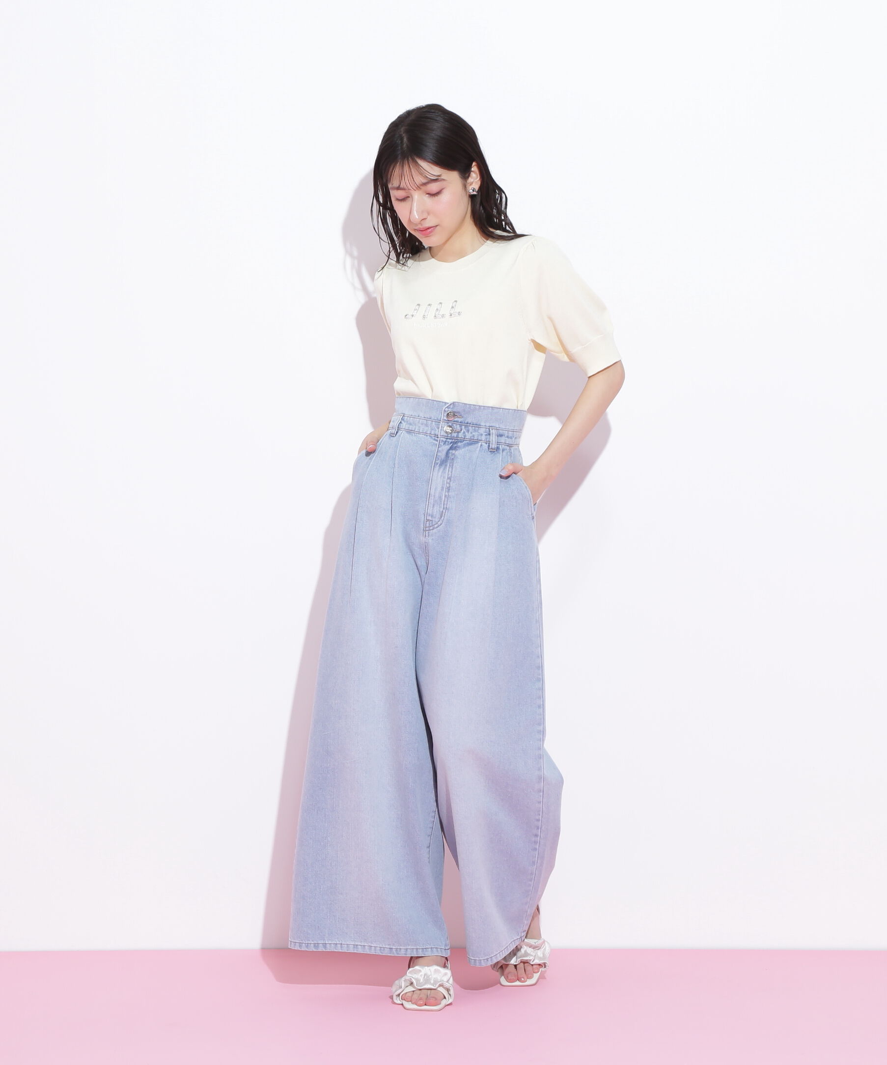  「パールミニロゴパフスリーブニットトップス」|ニット・セーター|