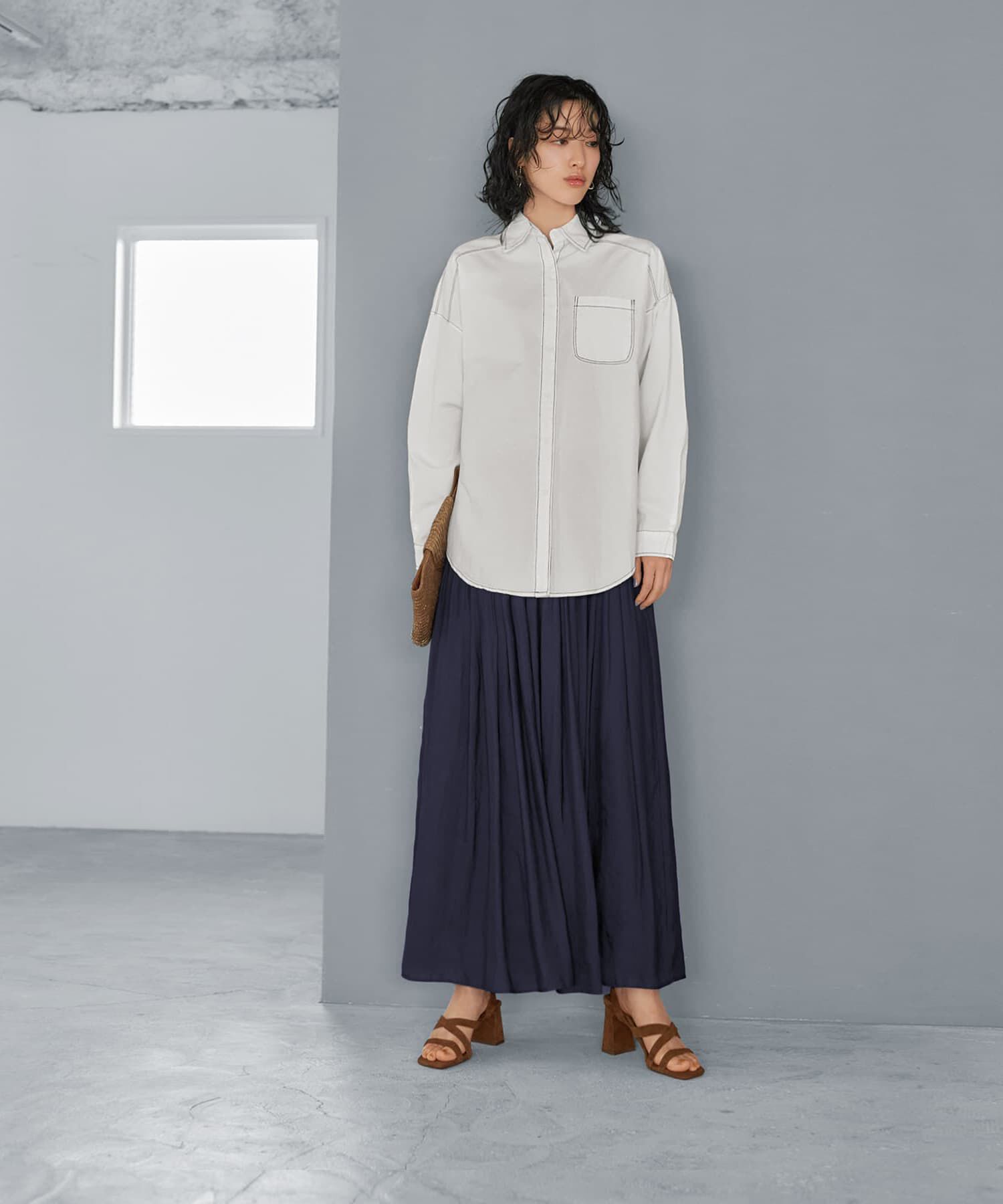 STYLE DELI「【Made in JAPAN】ロングレングスV.サテンギャザースカート」|スカート|