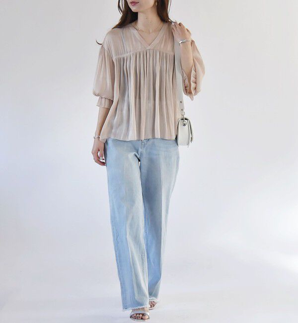 quaranciel「quaranciel:〈手洗い可能〉シアー シャイン サテン ギャザー ブラウス」|シャツ・ブラウス|