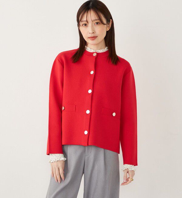 SHIPS Colors 「SHIPS Colors:〈手洗い可能〉セッケツ ノーカラー カーディガン◇」|カーディガン|レッド