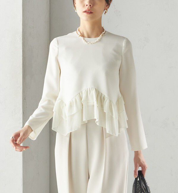SHIPS for women「kaene:〈洗濯機可能〉フリル ペプラム ロング スリーブ ブラウス（セレモニー対応可）」|シャツ・ブラウス|オフホワイト