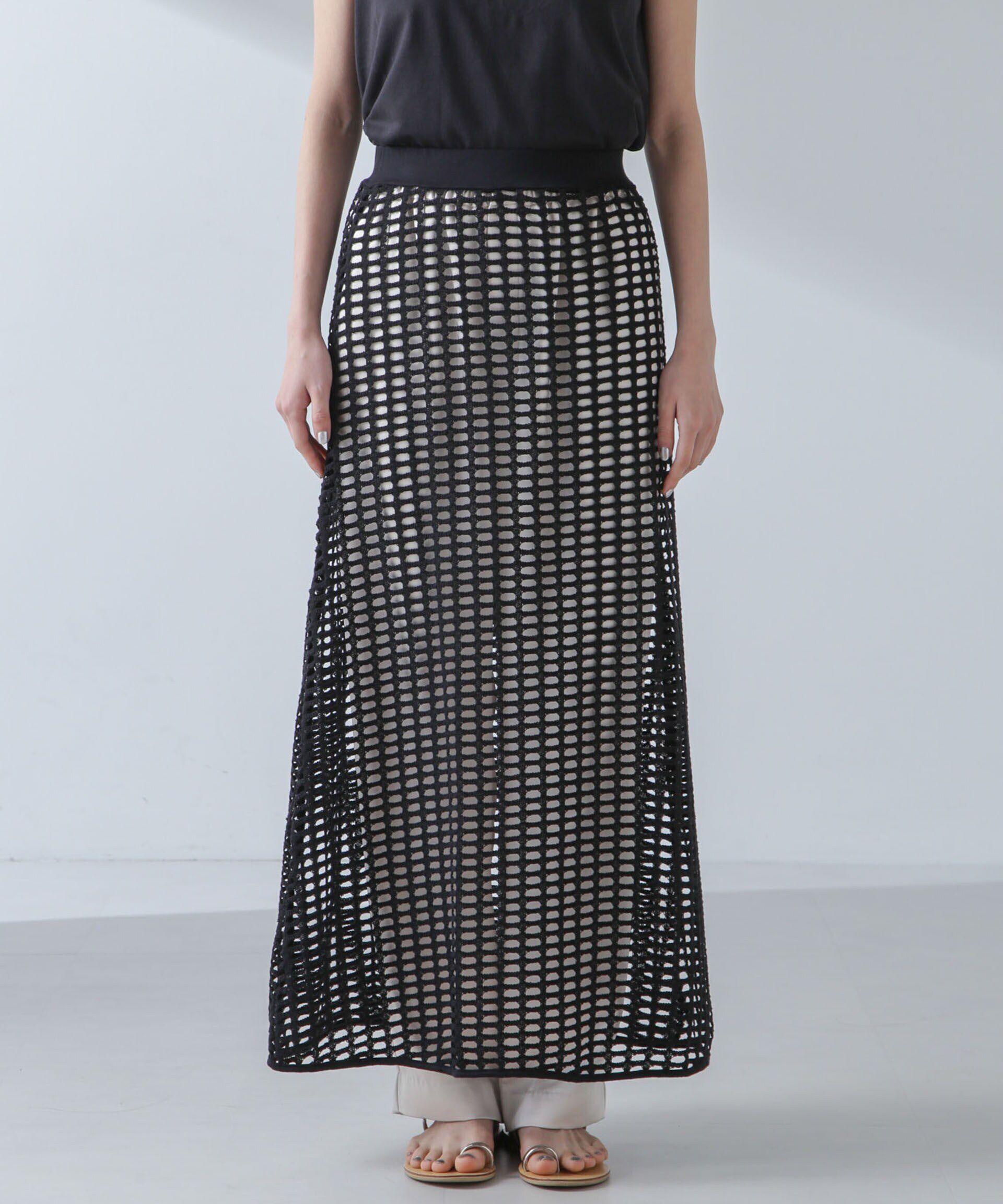 nano･universe「RITA ROW/Crochet straight long skirt」|スカート|