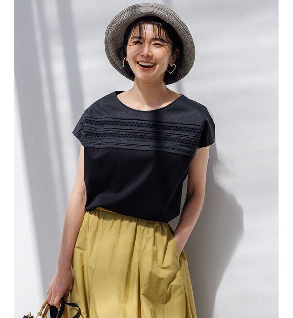 23区「【洗える】アイレットジャージー フレンチスリーブ カットソー」|Tシャツ・カットソー|ブラック系