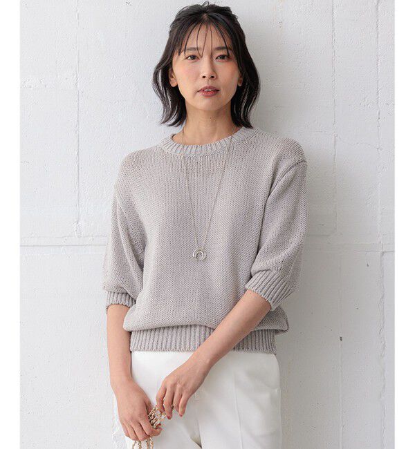 23区「【洗える】ルレックスバルキー ラメニット」|ニット・セーター|グレー系
