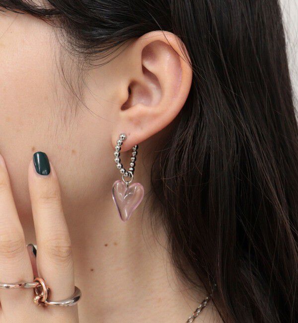 fredy emue「ボールフープ&times;クリアハートピアス」|ピアス|ピンク
