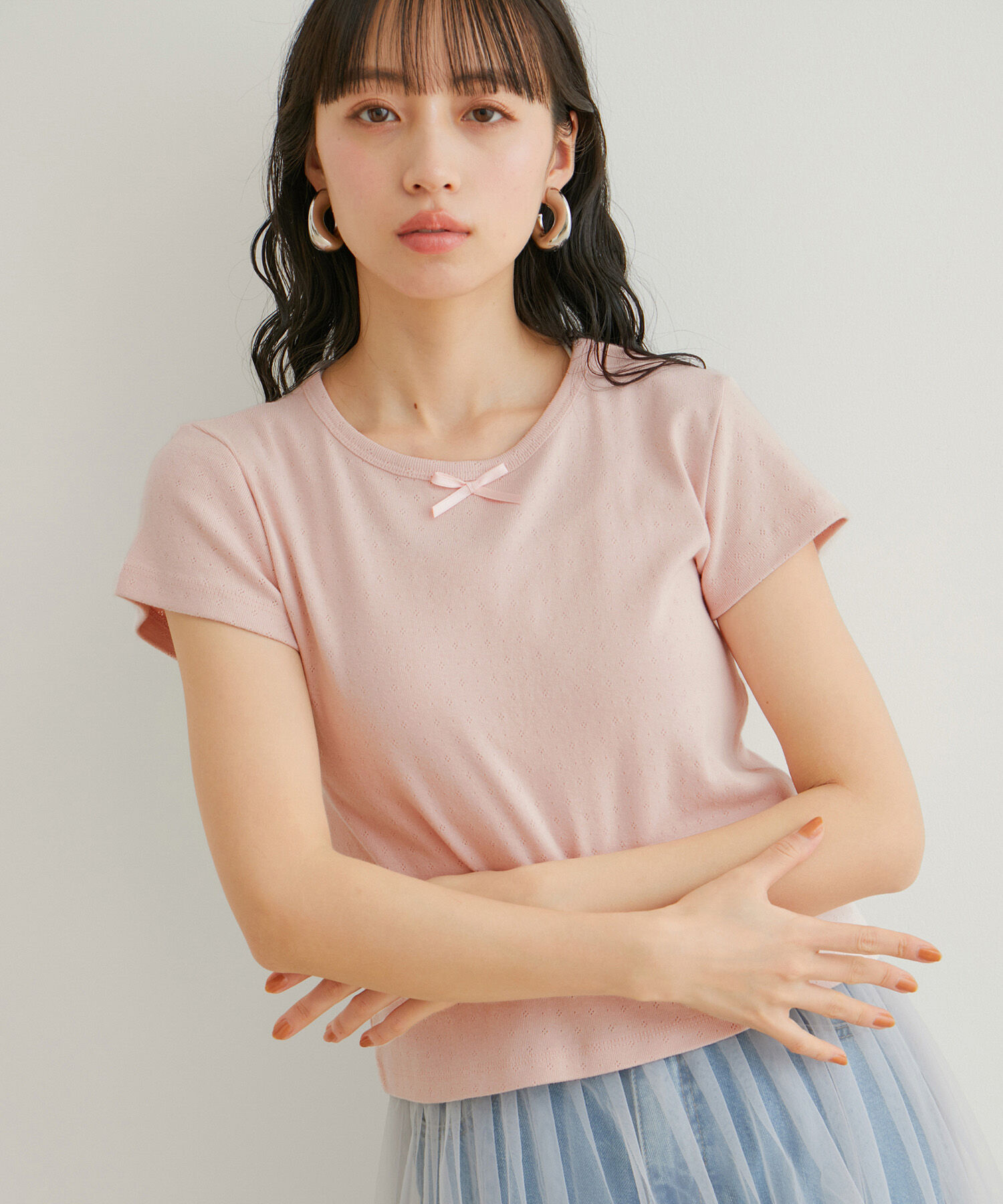 VIS「【WEB/一部店舗限定】パターンメッシュミニＴシャツ」|Tシャツ・カットソー|