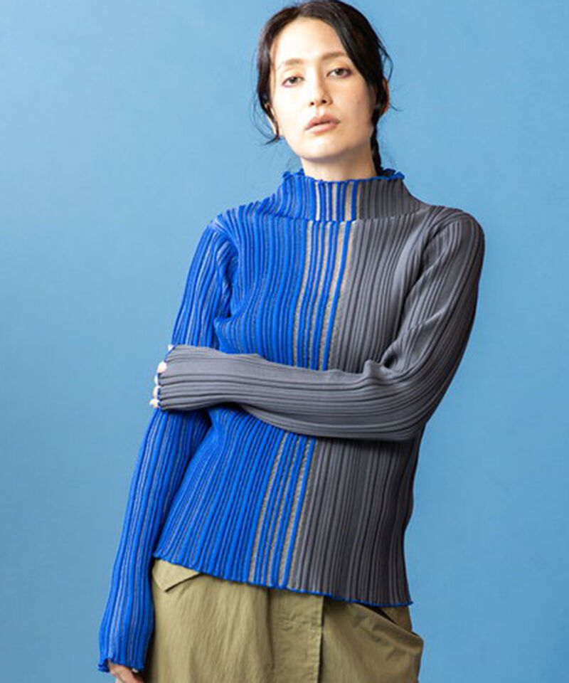  「シアー切替ニットプルオーバー」|ニット・セーター|BLUE