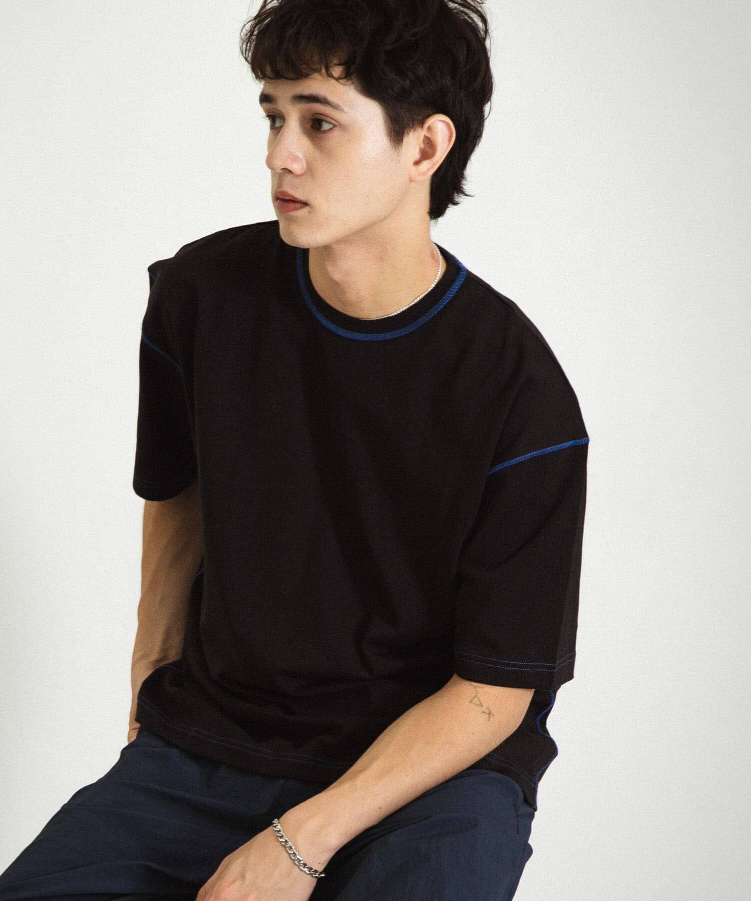 SENSE OF PLACE by URBAN RESEARCH「『ユニセックス』ハイショクステッチデザインT(5分袖)」|Tシャツ・カットソー|ブラック