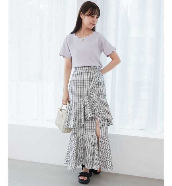  「スカラップデザイントップス」|Tシャツ・カットソー|