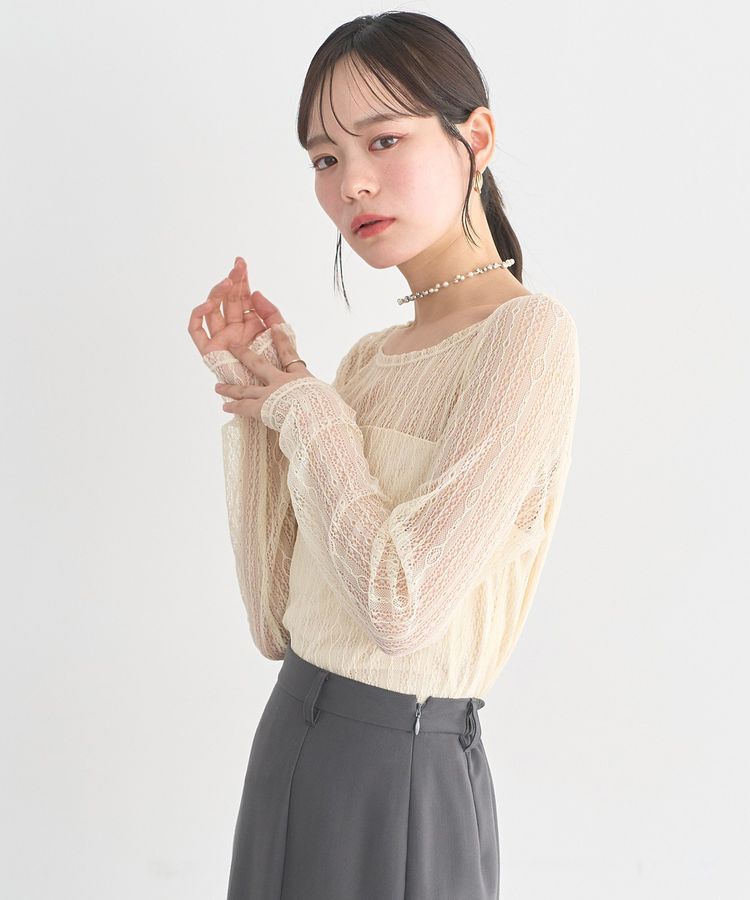 earth music&ecology「レースドッキングボートネックプルオーバー」|Tシャツ・カットソー|