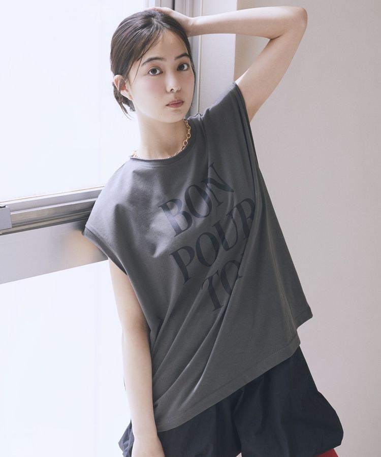 earth music&ecology「フレンチスリーブプリントTシャツ」|Tシャツ・カットソー|Charcoal Gray