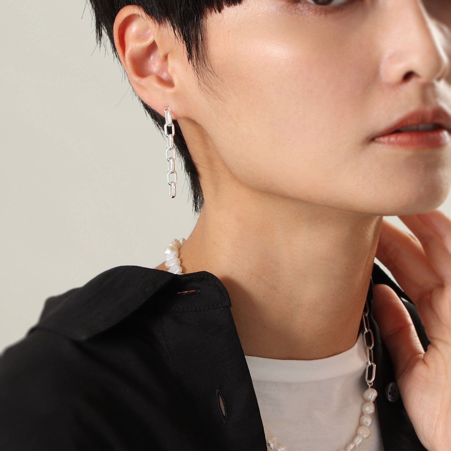 COCOSHNIK ONKITSCH「シルバー ドームチェーン ストレートピアス」|ピアス|