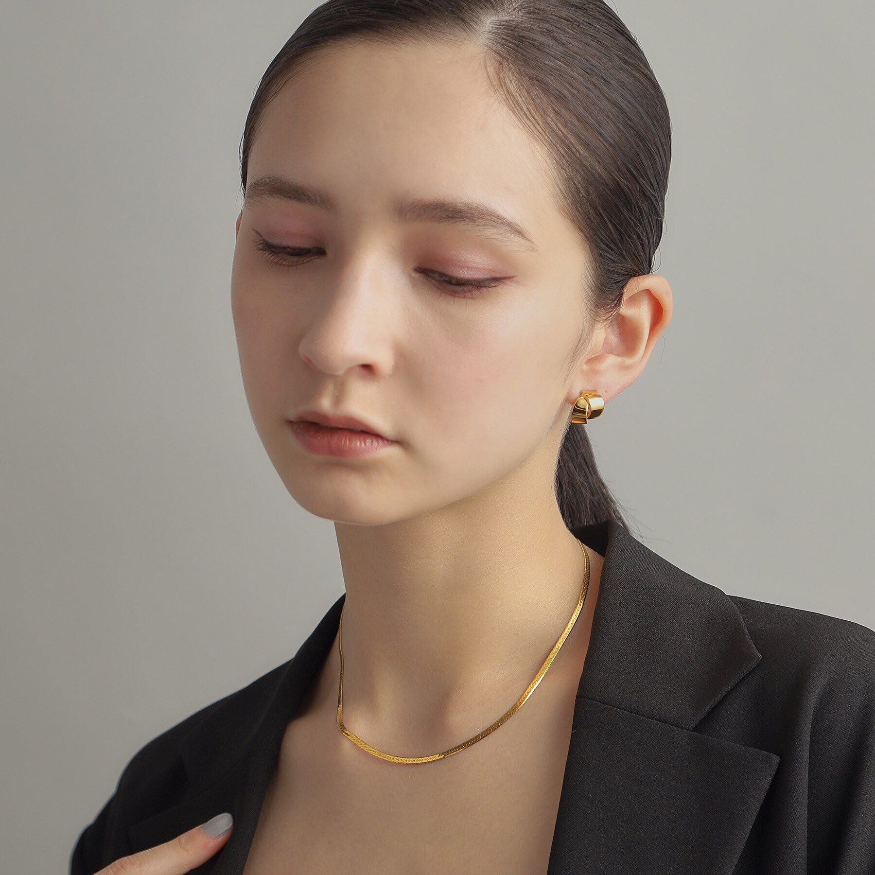 COCOSHNIK ONKITSCH「◆シルバー デザインチェーン フラットスネークネックレスM GP」|ネックレス|