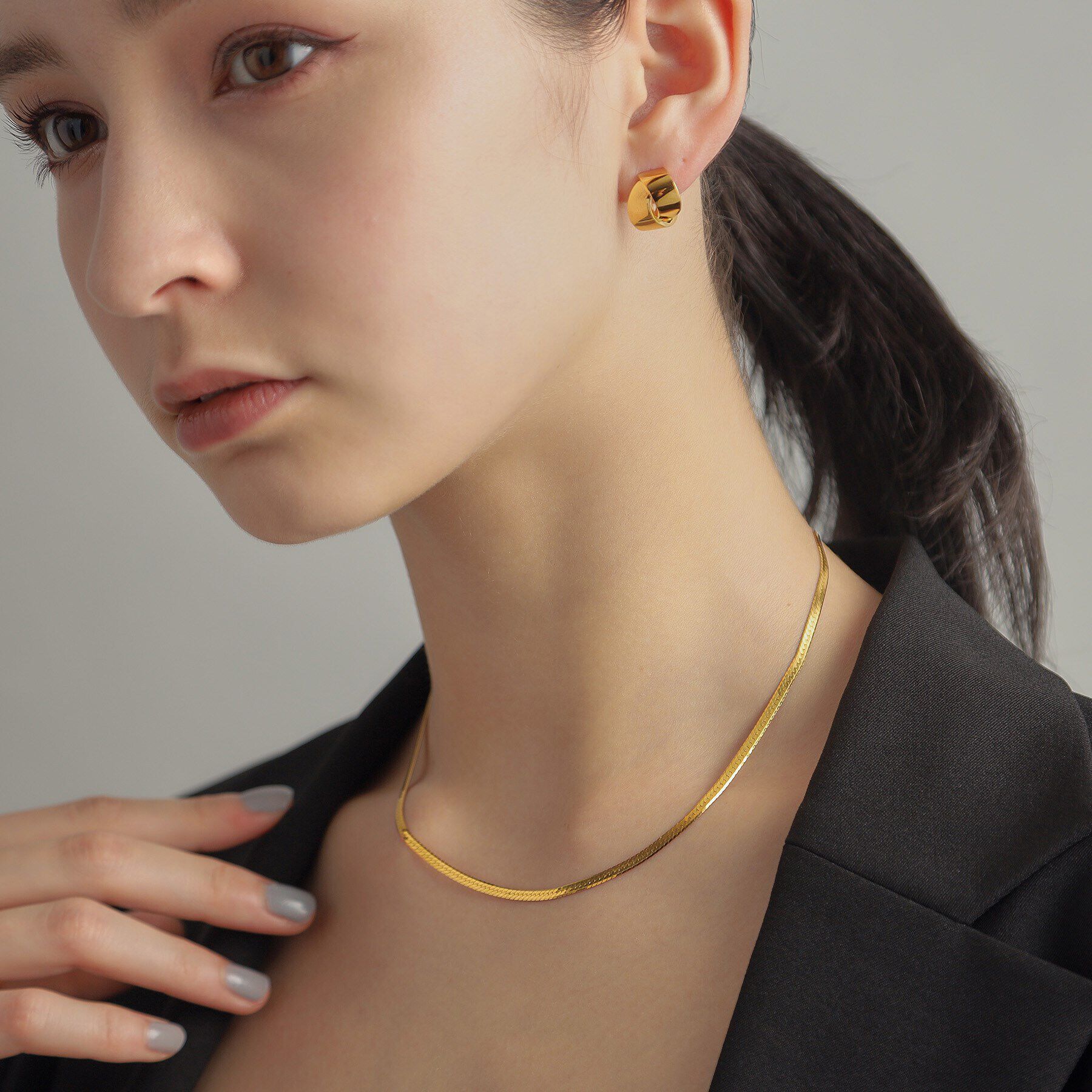 COCOSHNIK ONKITSCH「◆シルバー デザインチェーン フラットスネークネックレスM GP」|ネックレス|