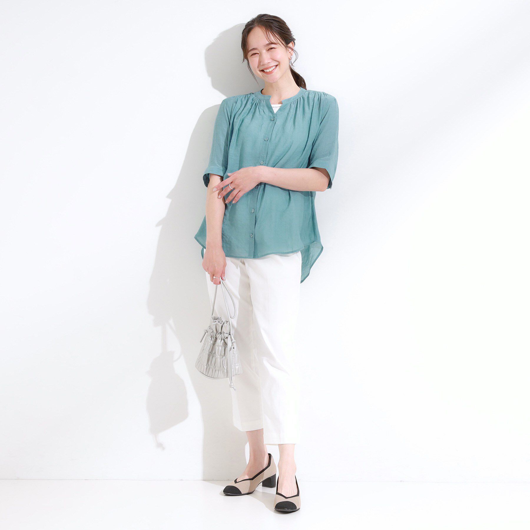 SHOO･LA･RUE「【S-LL/2点セット】着るだけでコーデが決まる 麻調5分袖ブラウス＋タンクトップ」|シャツ・ブラウス|