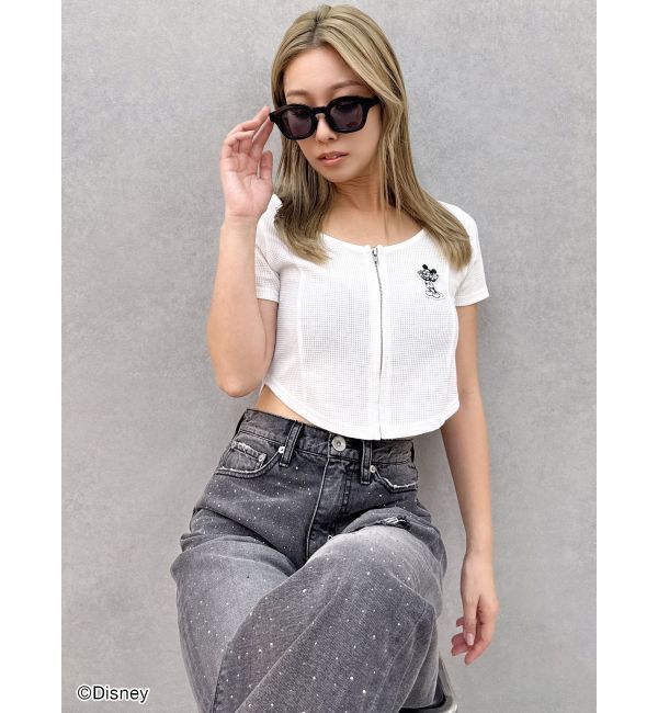 GYDA「Mickey Mouse / フロントZIPワッフルトップス」|Tシャツ・カットソー|