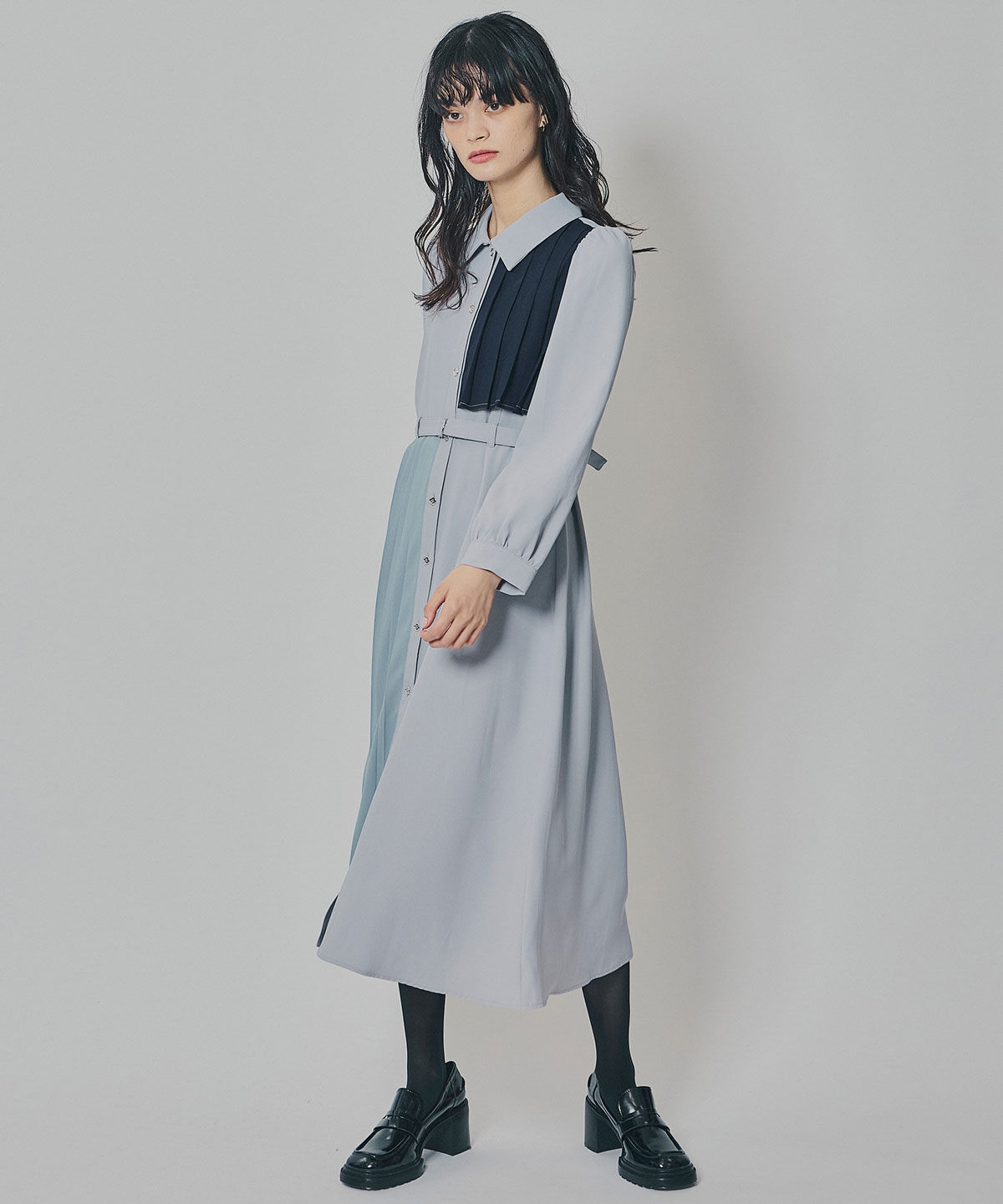 REDYAZEL「カラーブロックパネルアシメプリーツワンピース」|ワンピース|
