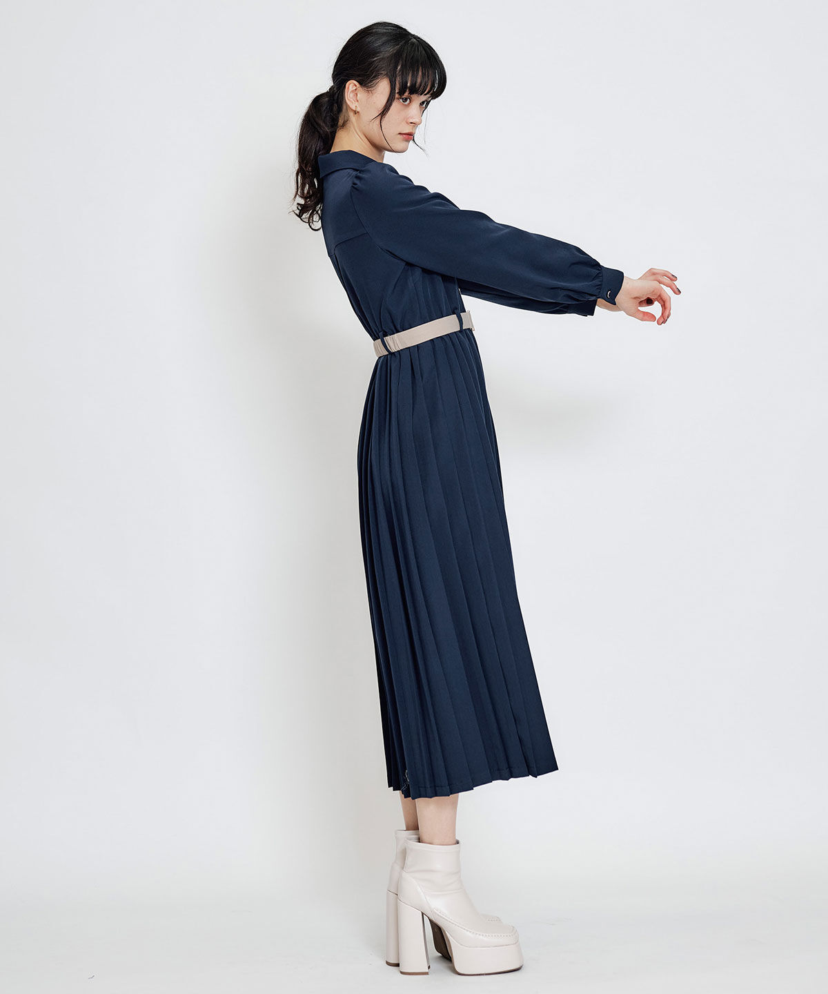 REDYAZEL「リボンタイプリーツロングシャツワンピース」|ワンピース|
