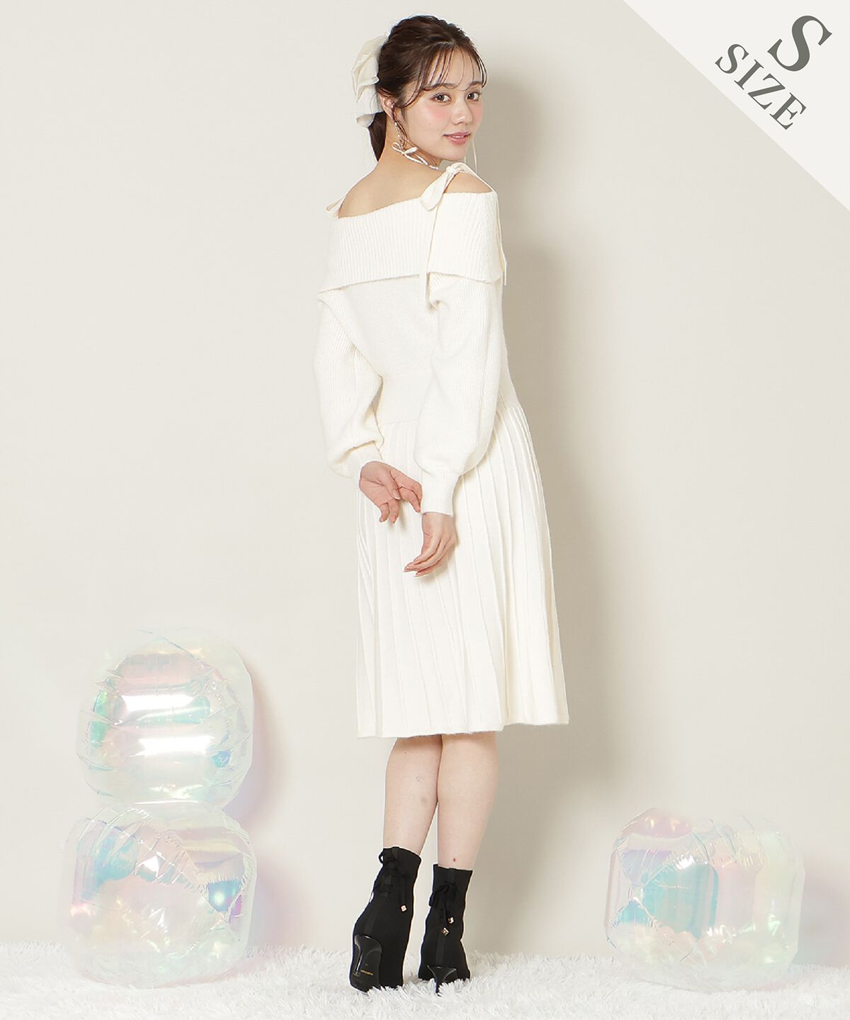 WILLSELECTION「オープンショルダープリーツニットワンピース」|ワンピース|
