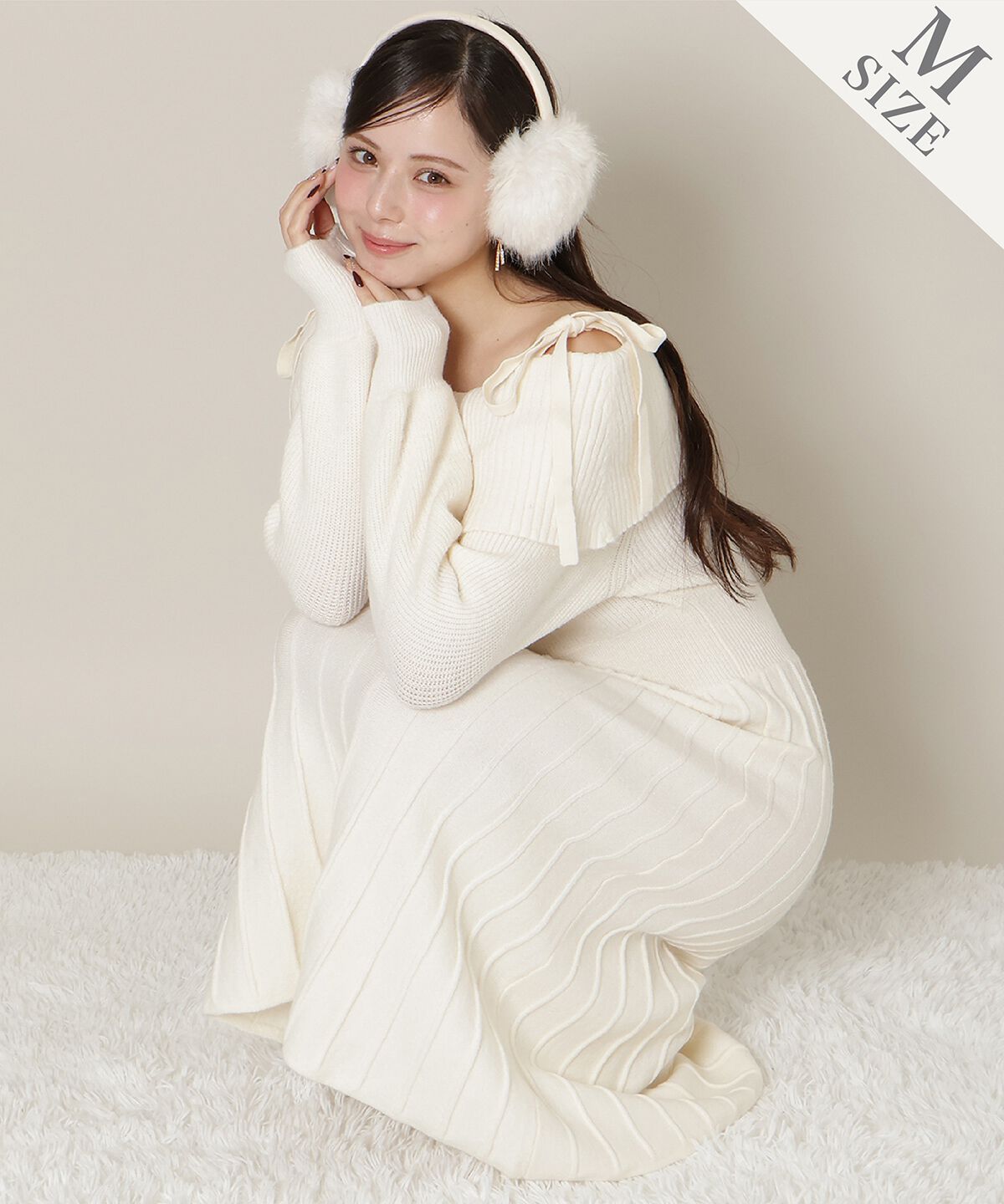 WILLSELECTION「オープンショルダープリーツニットワンピース」|ワンピース|