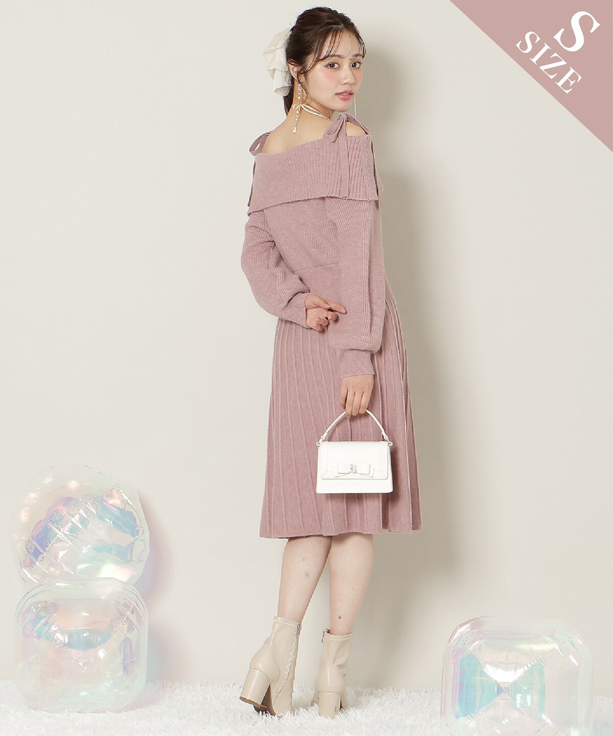 WILLSELECTION「オープンショルダープリーツニットワンピース」|ワンピース|
