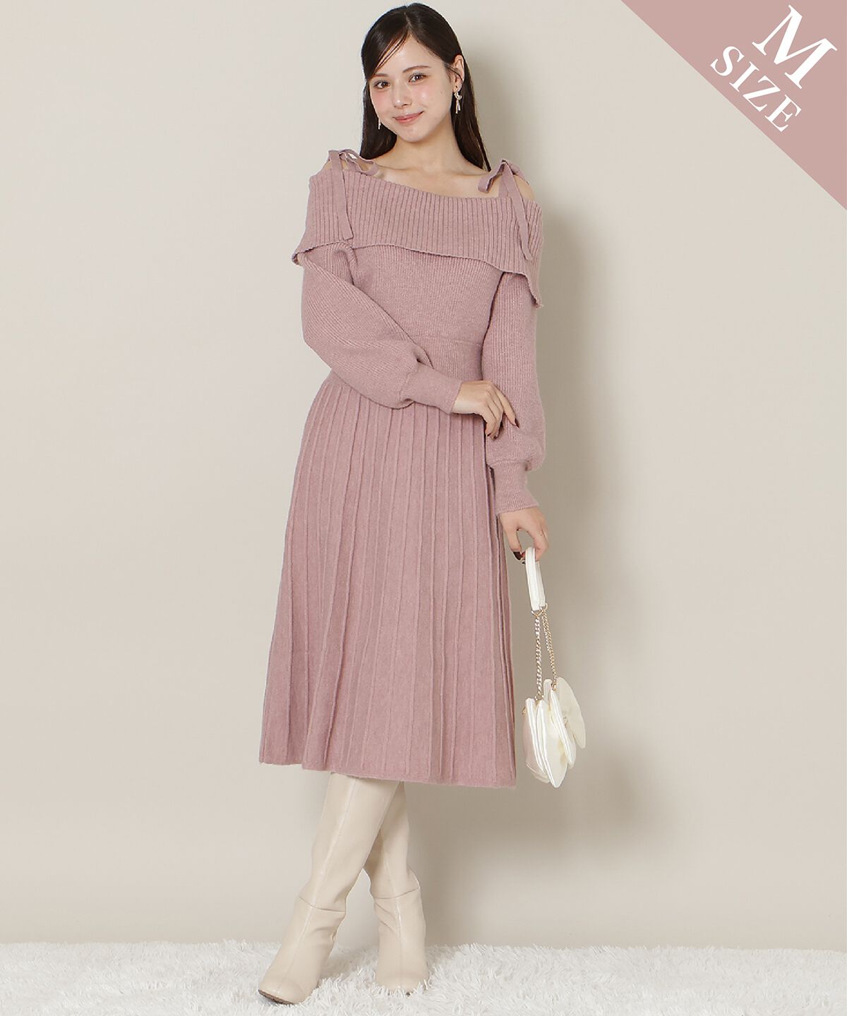 WILLSELECTION「オープンショルダープリーツニットワンピース」|ワンピース|