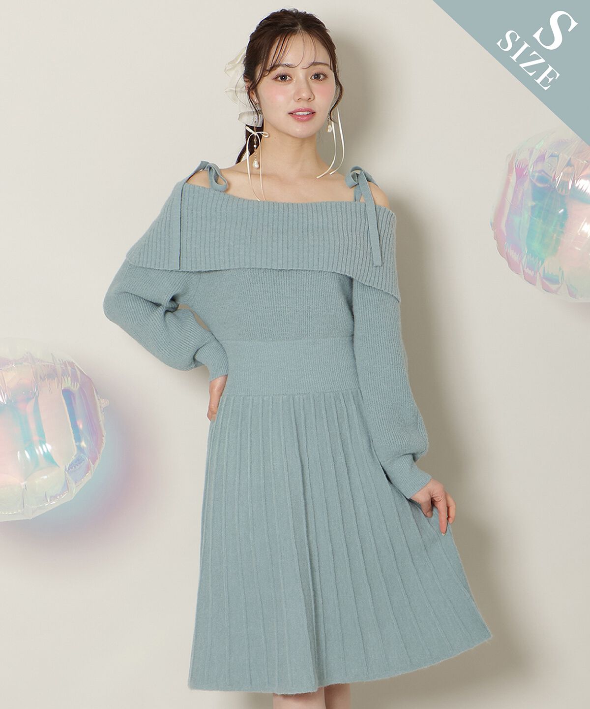 WILLSELECTION「オープンショルダープリーツニットワンピース」|ワンピース|