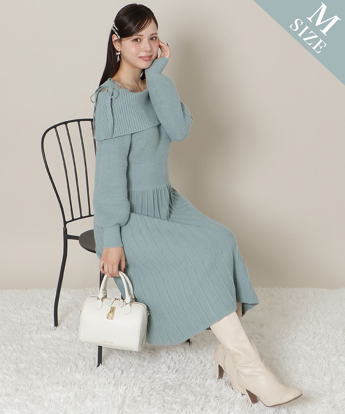 WILLSELECTION「オープンショルダープリーツニットワンピース」|ワンピース|
