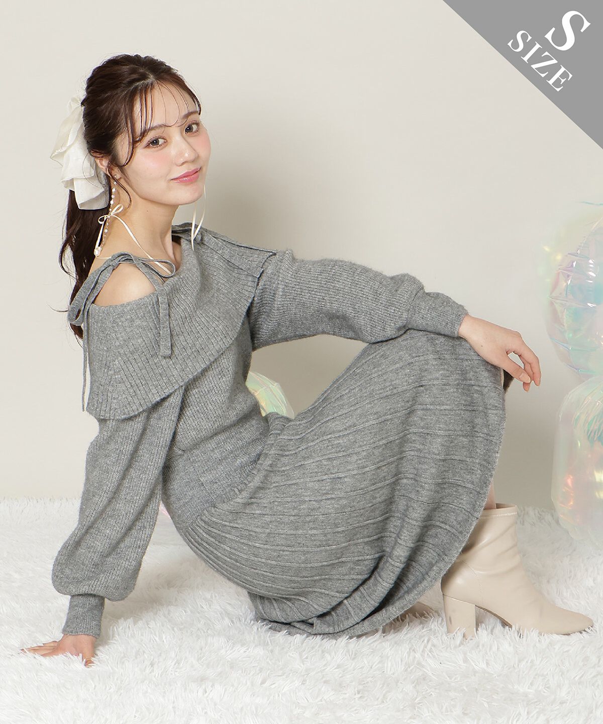 WILLSELECTION「オープンショルダープリーツニットワンピース」|ワンピース|