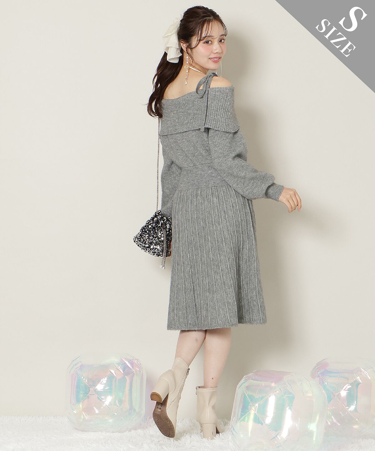 WILLSELECTION「オープンショルダープリーツニットワンピース」|ワンピース|
