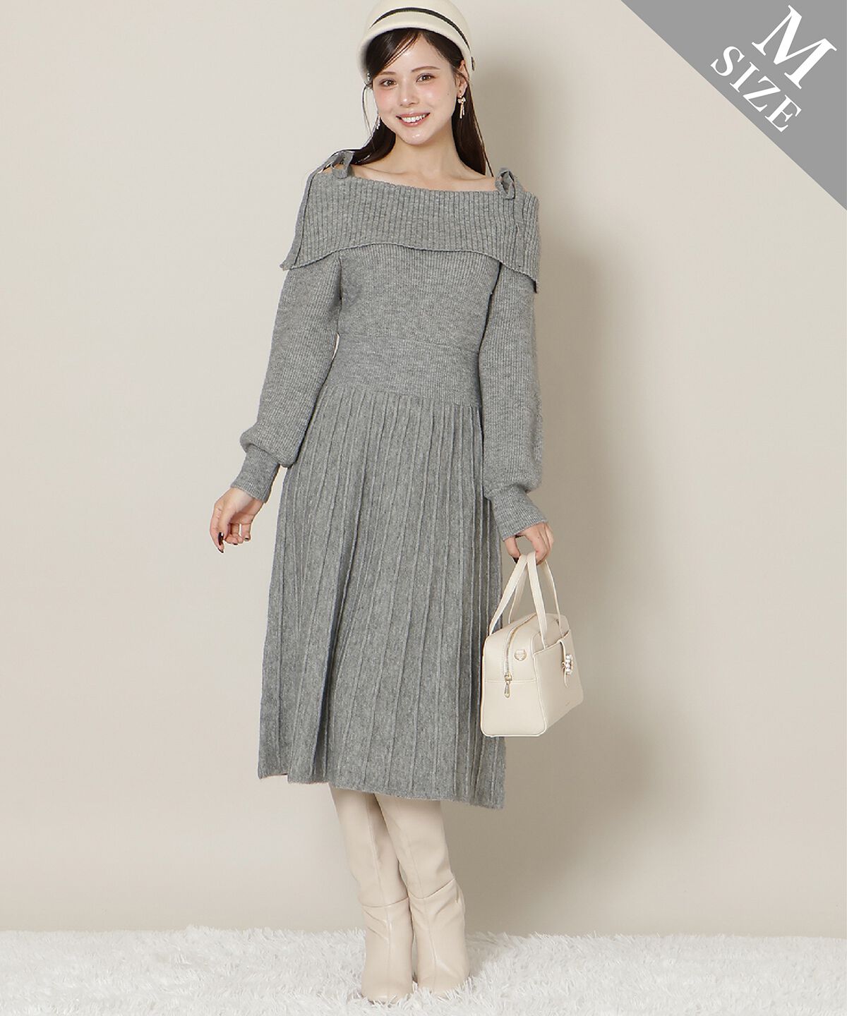 WILLSELECTION「オープンショルダープリーツニットワンピース」|ワンピース|