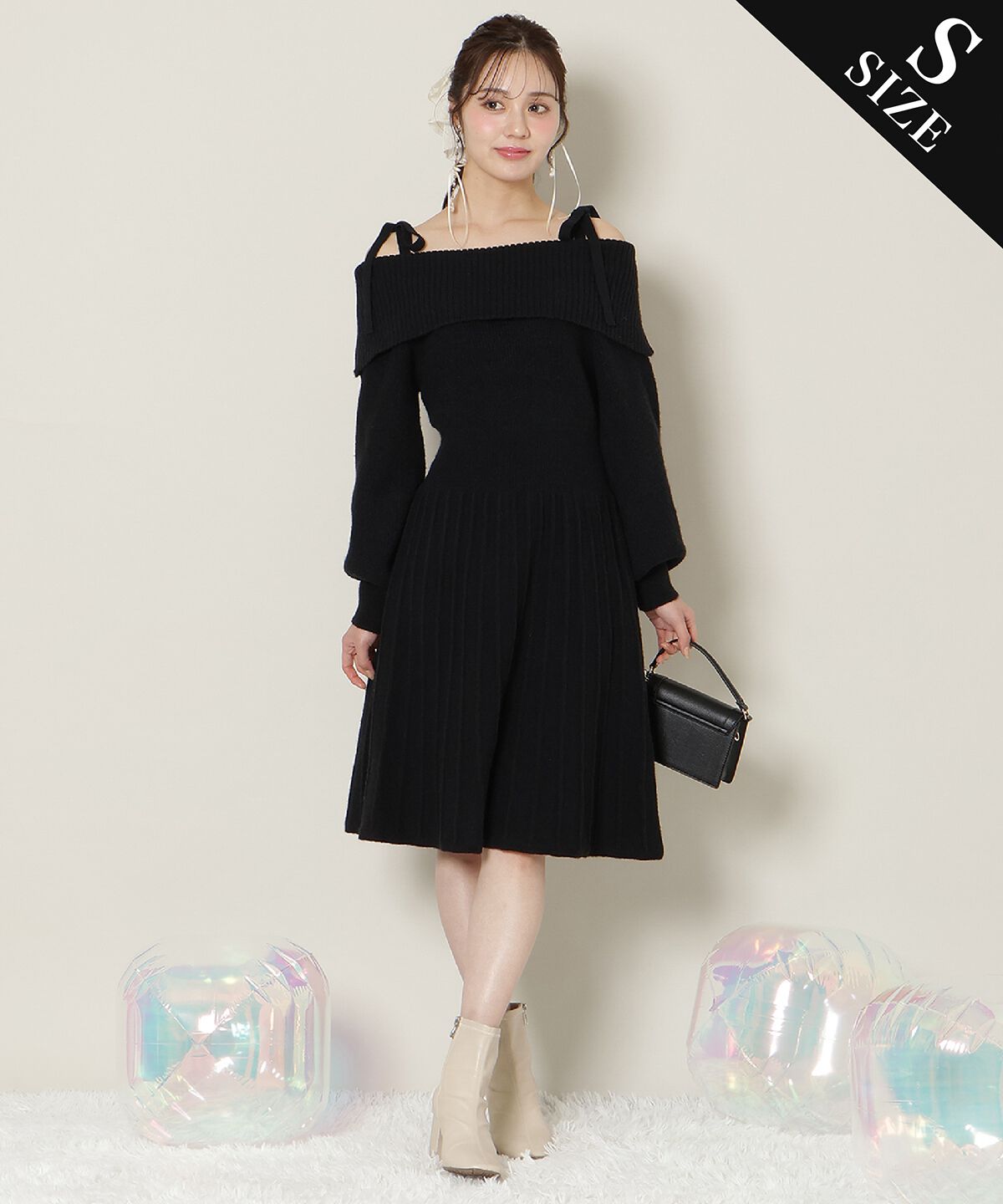 WILLSELECTION「オープンショルダープリーツニットワンピース」|ワンピース|