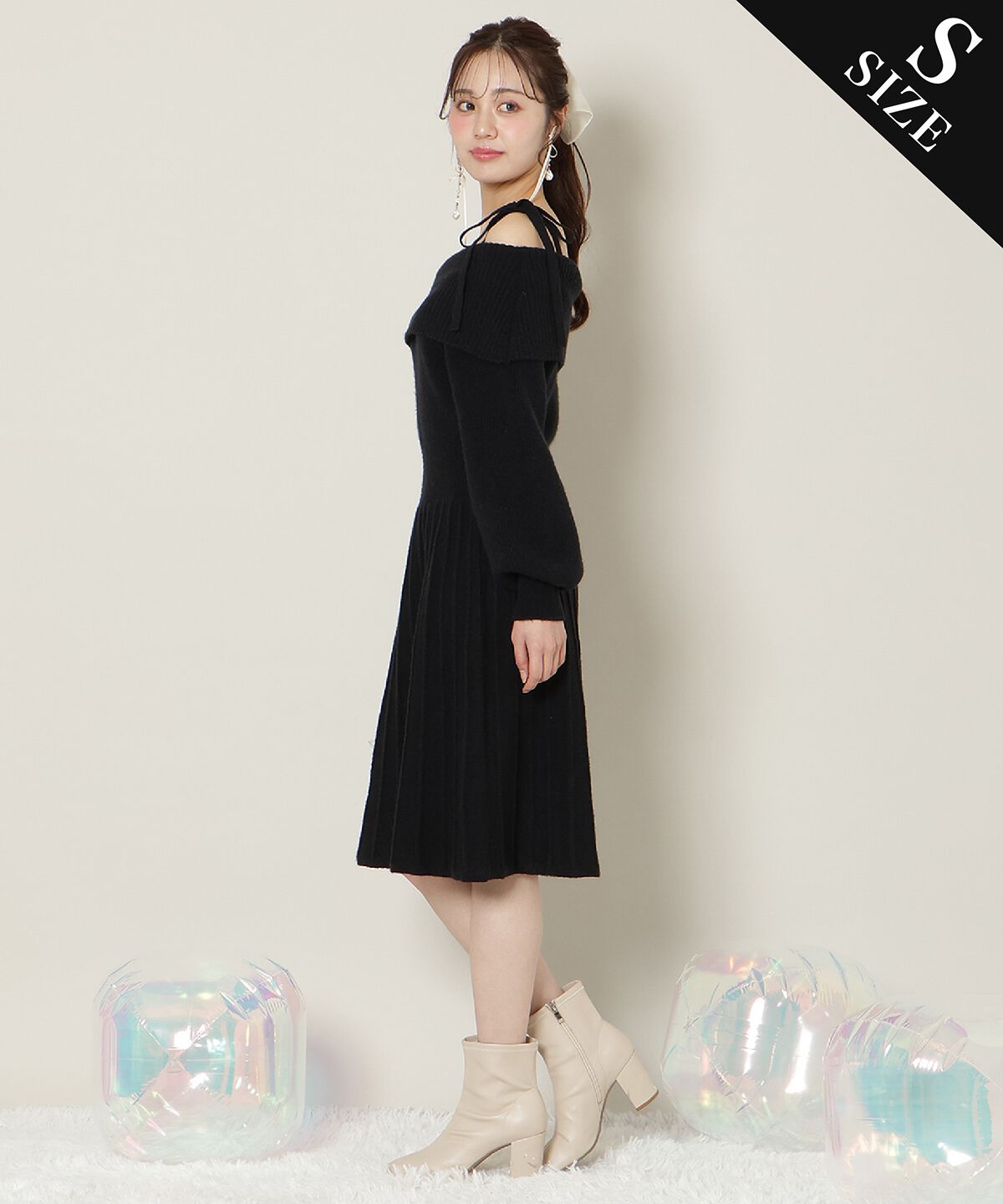 WILLSELECTION「オープンショルダープリーツニットワンピース」|ワンピース|