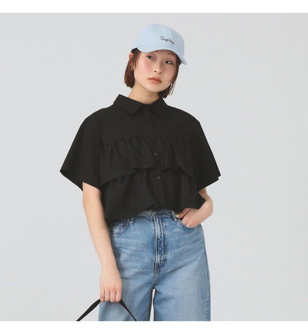 Ray BEAMS 「シアー ティアード ハーフスリーブ シャツ」|シャツ・ブラウス|BLACK