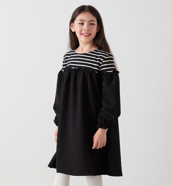 SHIPS any「SHIPS any:〈洗濯機可能〉ボーダー/ソリッド 切り替え ワンピース<KIDS>」|ワンピース|ブラック