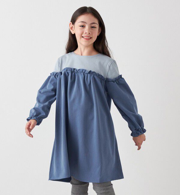 SHIPS any「SHIPS any:〈洗濯機可能〉ボーダー/ソリッド 切り替え ワンピース<KIDS>」|ワンピース|ブルー