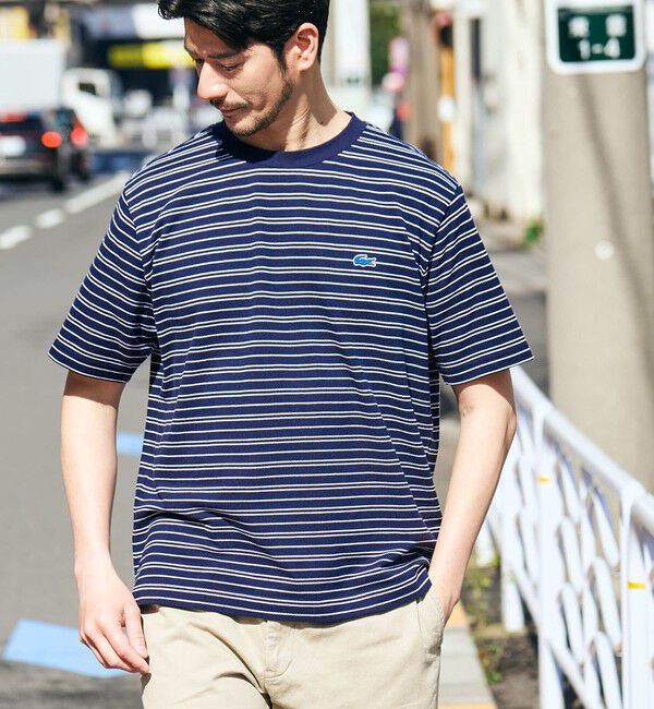 SHIPS「【SHIPS別注】LACOSTE: マイクロ ボーダー Tシャツ」|Tシャツ・カットソー|ネイビー