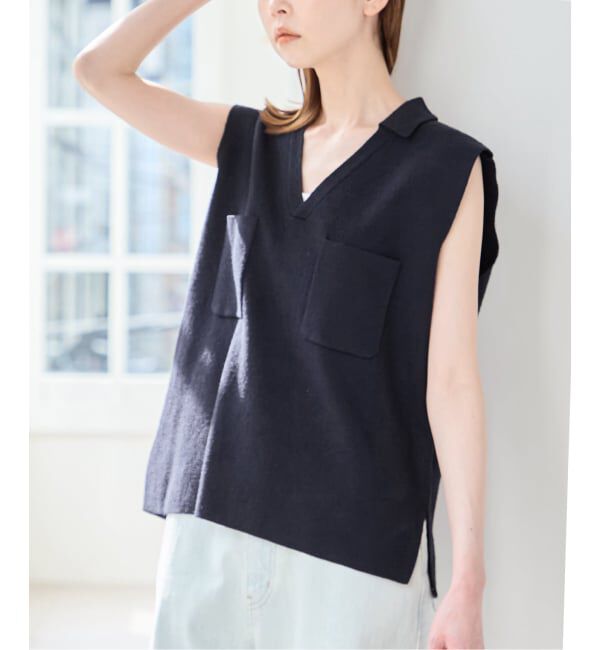 U by SPICK&SPAN「ブークレノースリーブニット」|ニット・セーター|ネイビー