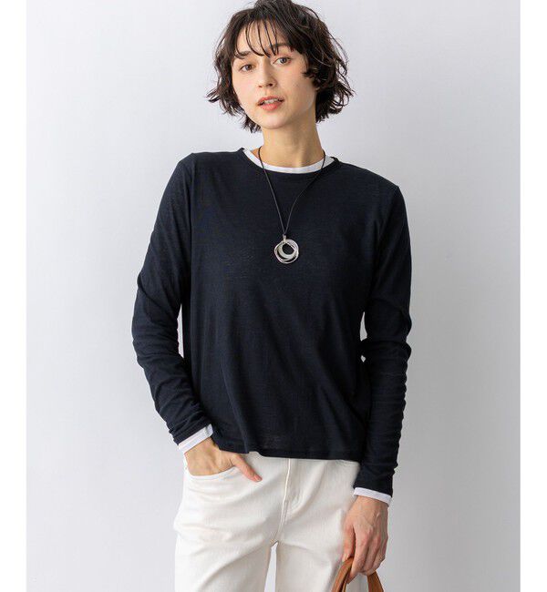 23区「【見上愛さん着用】シアーフライス レイヤード ロンTEE」|Tシャツ・カットソー|ブラック系