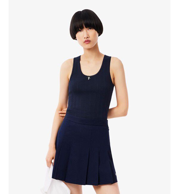 LACOSTE「レース調 ポワンテルニット リボンタンクトップ」|タンクトップ|ネイビー