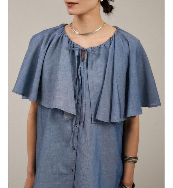 SALON adam et rope'「【WEB限定】デニムフリルカラーノースリーブブラウス」|シャツ・ブラウス|