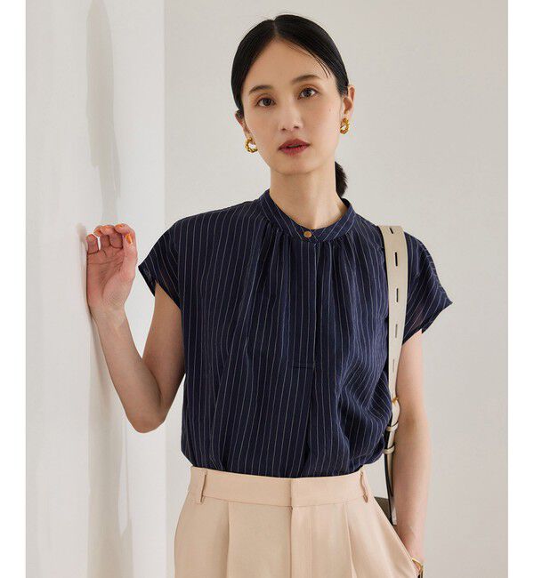 ROPE「【洗える】キュプラシルク フレンチスリーブブラウス」|シャツ・ブラウス|ネイビー(40)